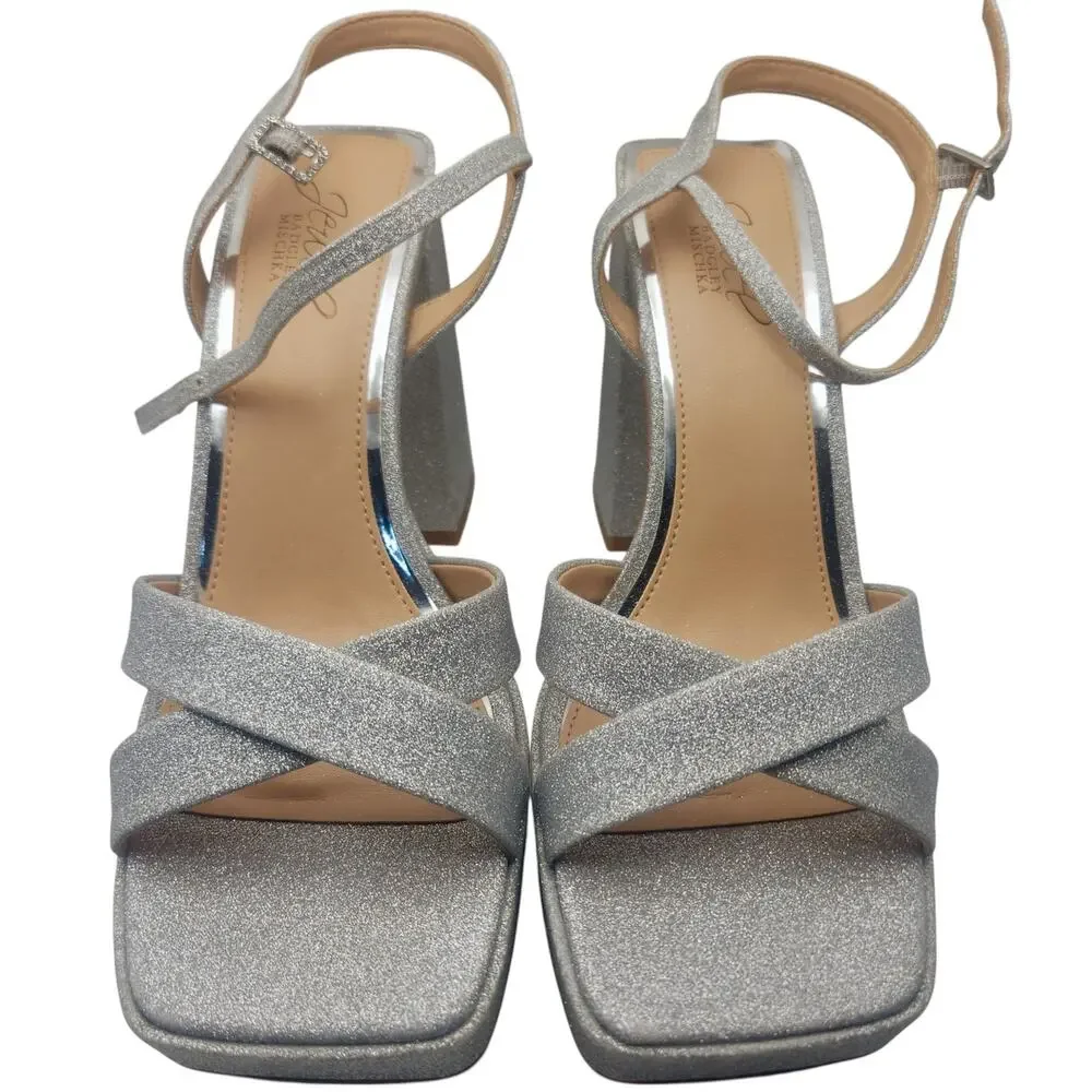 Jewel Badgley Mischka Rainbow Chunky Platforms 9 Silver Glitter JW4628 NWT‎ $129